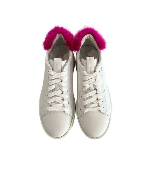 Santoni Pink White Leather Sneakers