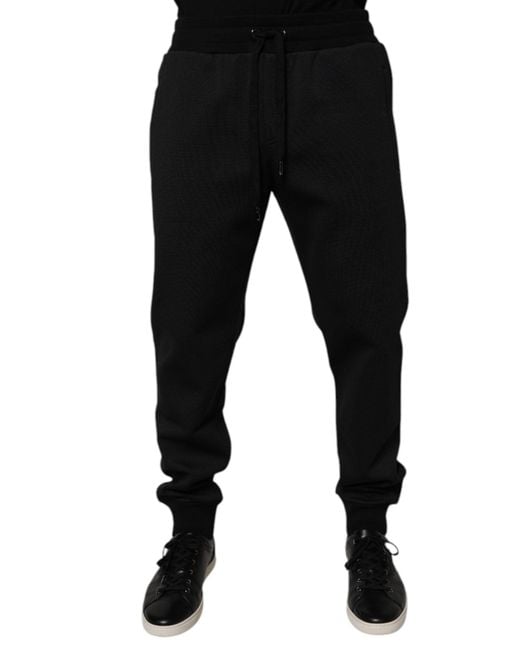 Dolce & Gabbana Black Woven Drawstring Trousers for men
