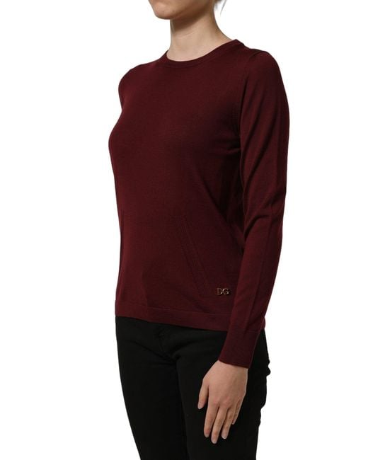 Dolce & Gabbana Red Maroon Wool Knitted Crewneck Pullover Sweater