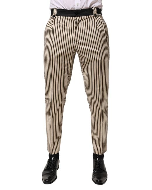 Dolce & Gabbana Gray Striped Button Closure Pants for men