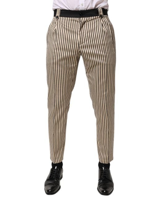 Dolce & Gabbana Gray Striped Button Closure Pants for men