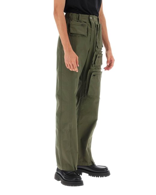 ANDERSSON BELL Green Cargo Pants With Raw Cut Details for men