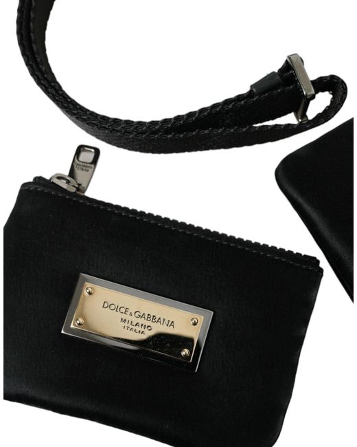 Dolce & Gabbana Black Elegant Nylon Leather Pouch With Details