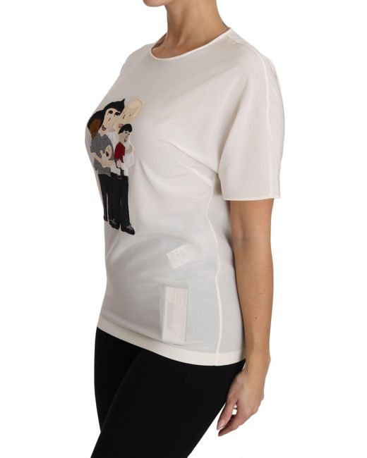 Dolce & Gabbana White Dolce Gabbana Tsh3082 Family Appliqu Top