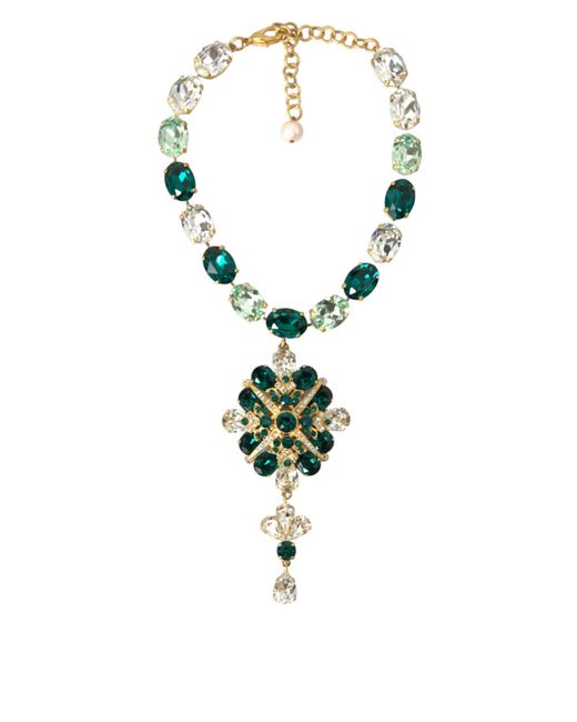 Dolce & Gabbana Green Brass Crystal Strass Embellished Collar Necklace
