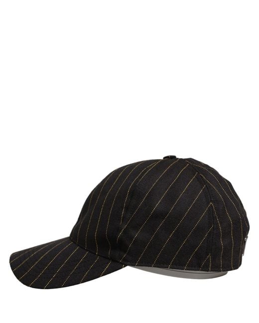 Dolce & Gabbana Black Gold Pinstriped Cotton Baseball Cap Hat for men