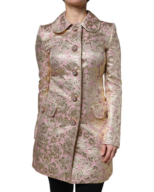 Dolce & Gabbana Multicolor Metallic Pink Gold Jacquard Jewel Button Coat Jacket for men