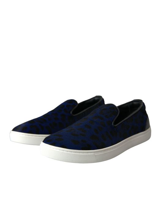 Dolce & Gabbana Blue Calfskin Hair Leopard Sneakers Shoes for men