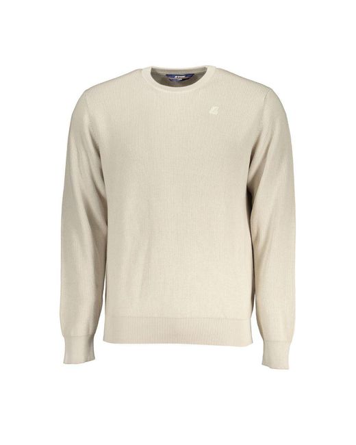 K-Way Natural Beige Crew Neck Cotton Sweater With Logo Detail for men