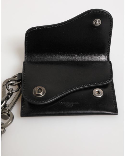 Dolce & Gabbana Black Cavallo Leather Wallet Chain Snap Bifold Card Holder for men
