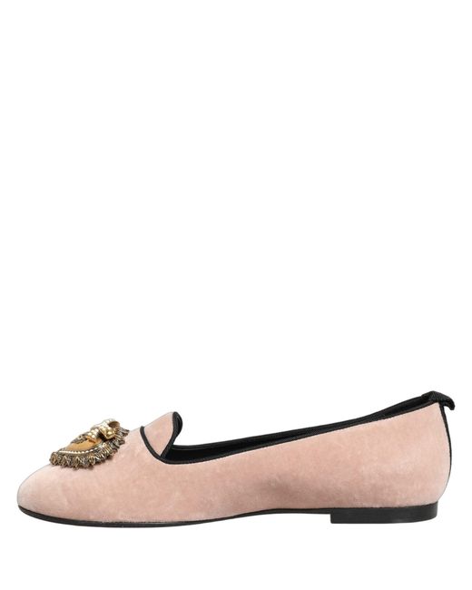 Dolce & Gabbana Metallic Velvet Devotion Loafers Flats Shoes Cotton