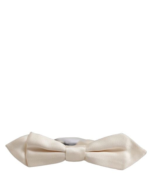 Dolce & Gabbana Men White 100% Silk Adjustable Neck Papillon Bow Tie for men