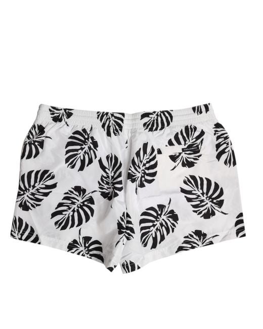 Dolce & Gabbana White Black Print Beachwear Shorts Swimwear for men