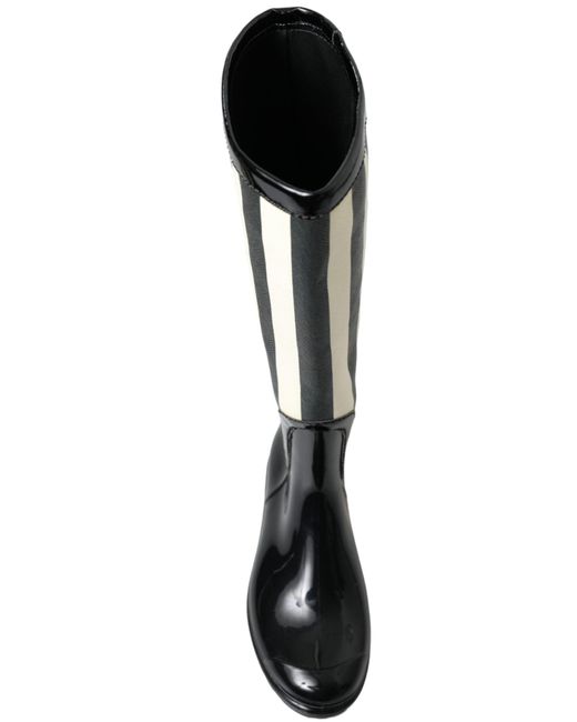 Dolce & Gabbana Black Striped Knee High Flat Boots By A Luxury Designer