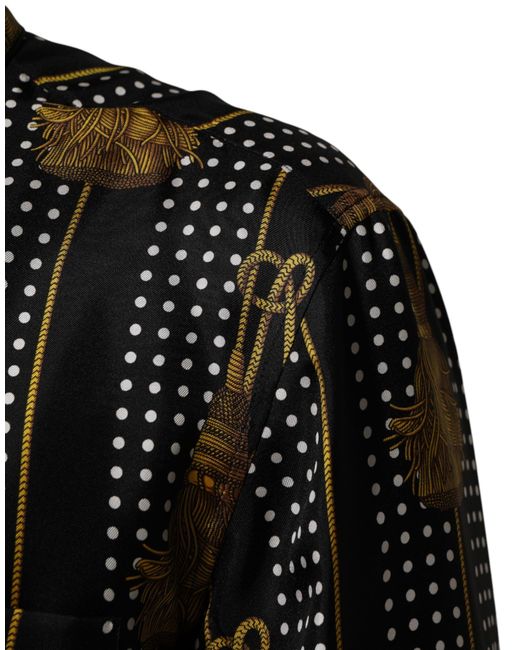 Dolce & Gabbana Black Dotted Tassel Silk Button Down Shirt for men
