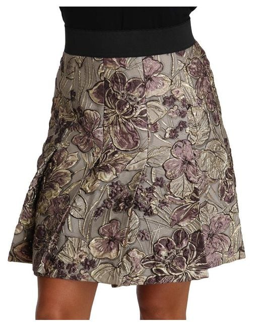 Dolce & Gabbana Brown A-line Mini Floral Print Jaquard Skirt