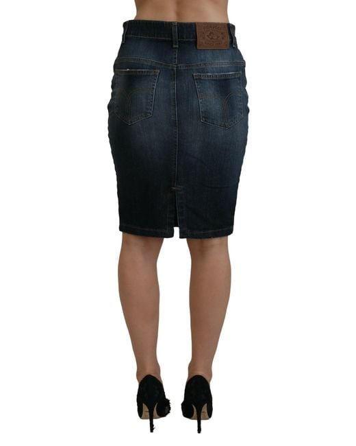 Fiorucci Black Chic Mid Waist Dark Denim Skirt