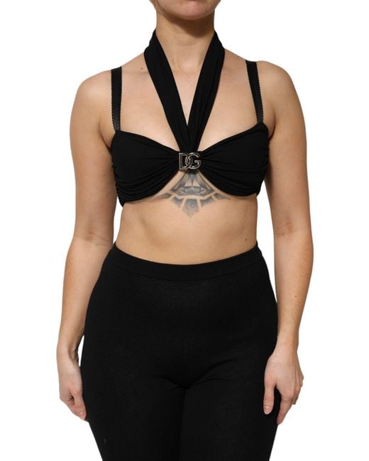 Dolce & Gabbana Black Cropped Viscose Halter Bustier Top for men