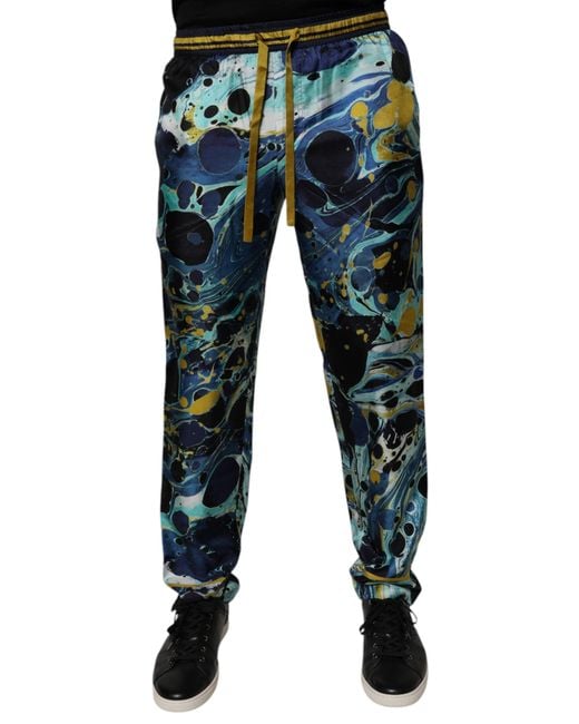 Dolce & Gabbana Blue Marble Print Jogger Sweatmen's Pants for men