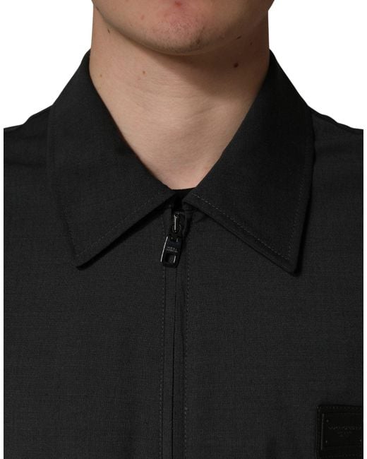 Dolce & Gabbana Black Wool Logo Full Zip Bomber Jacket Virgin Nylon Clothing for men