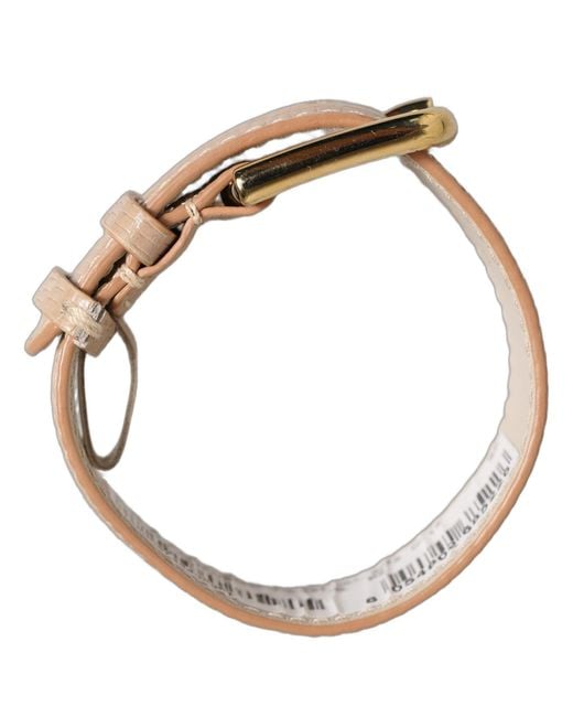 Dolce & Gabbana Natural Beige Textured Leather Gold Buckle Belt Strap Bracelet