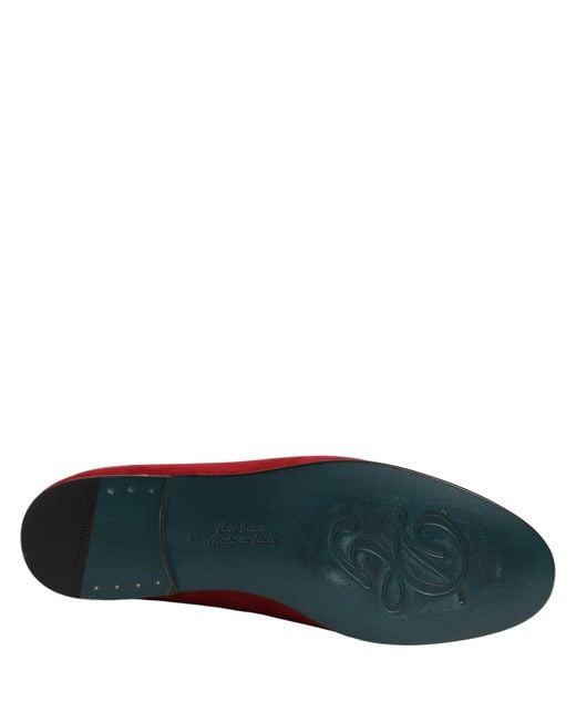 Dolce & Gabbana Red Suede Logo Slip On Flats Loafers Shoes for men