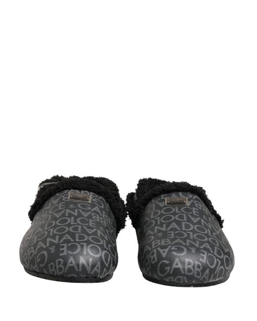 Dolce & Gabbana Multicolor Gray Faux Fur Jacquard Mules Sandals Shoes for men