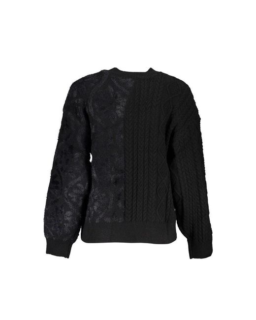 Desigual Black Elegant Turtleneck Sweater With Contrast Details