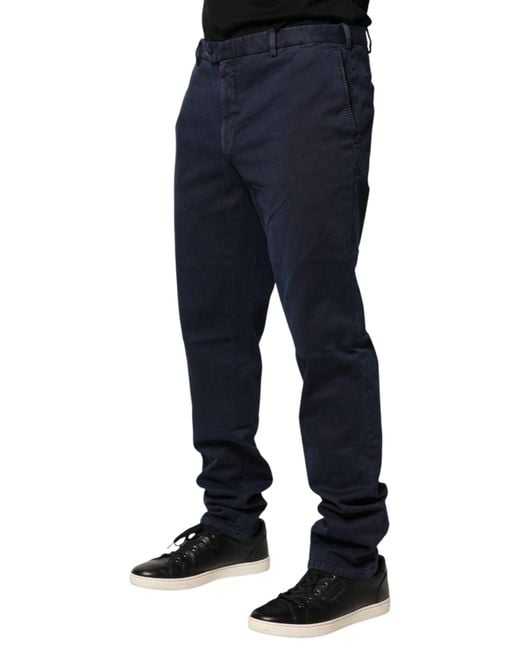 Santaniello Dark Blue Mid Waist Skinny Chino Trouser Pants for men