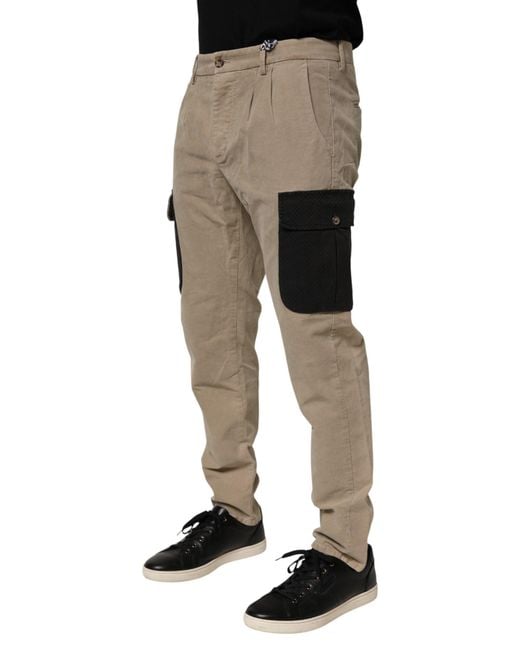 AT.P.CO Natural Beige Mid Waist Skinny Men Cargo Chino Trouser Pants for men