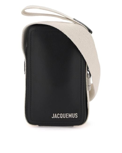 Jacquemus Black Smooth Calf Leather Messenger Bag for men