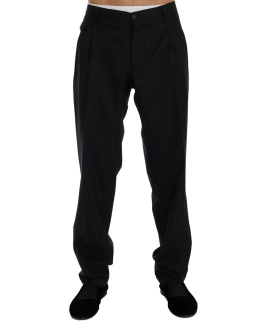 Dolce & Gabbana Black Blue Striped Wool Stretch Pants for men