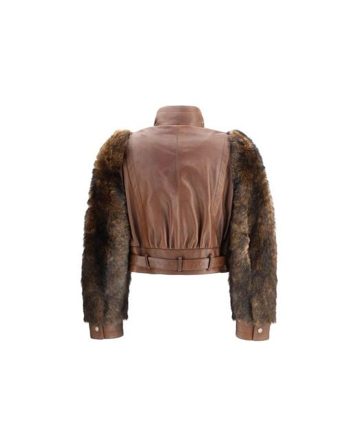 Chloé Brown Leather And Fur Short Jacket
