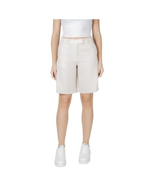 VILA CLOTHES Natural Beige Viscose Bermuda Shorts