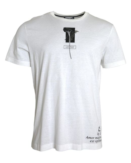 Dolce & Gabbana White Floral Print Cotton Crew Neck T-Shirt for men