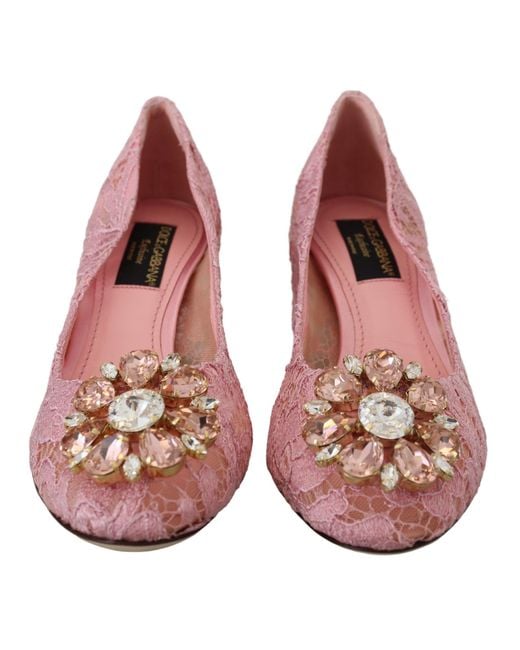 Dolce & Gabbana Pink Taormina Lace Crystal Pumps Pastel Shoes
