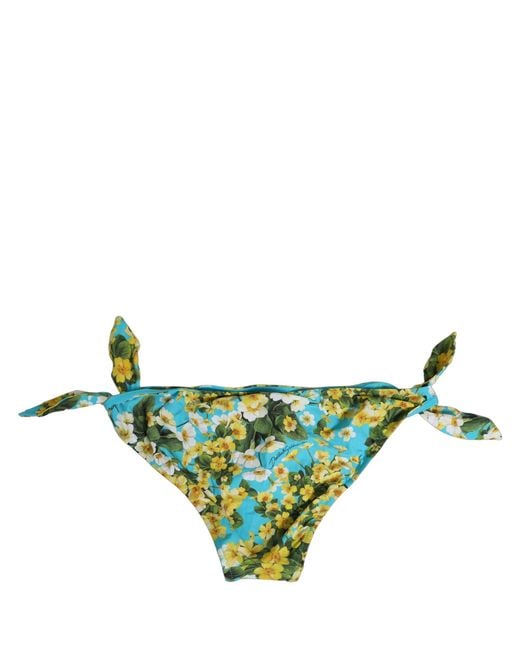Dolce & Gabbana Green Blue Floral Print Nylon Beachwear Bikini Bottom