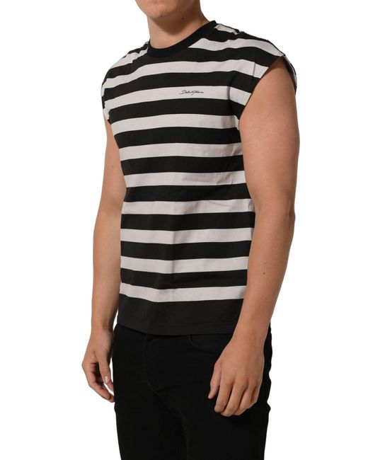 Dolce & Gabbana Black Stripes Cotton Sleeveless T-Shirt for men