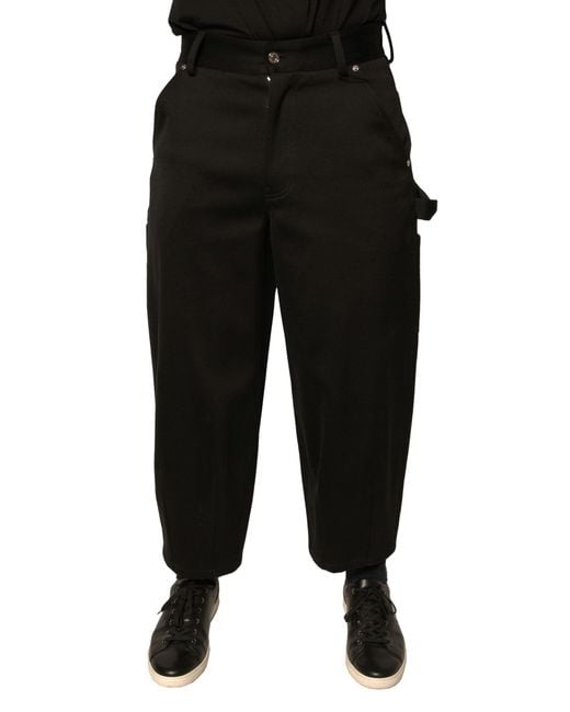 Dolce & Gabbana Black Cotton Mid Waist Cropped Pants for men