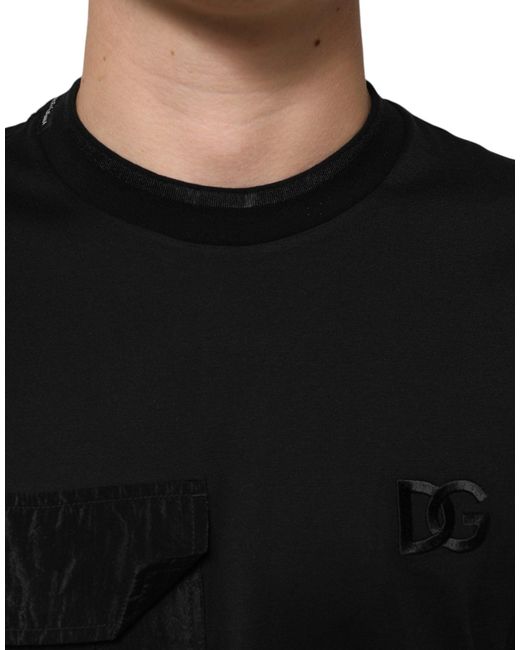 Dolce & Gabbana Black Cotton Embroidered Dg Logo Pocket T for men