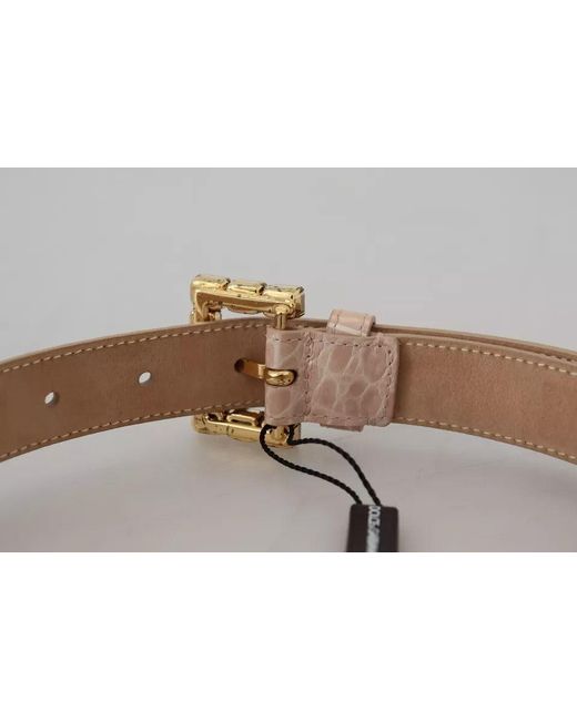 Dolce & Gabbana Metallic Beige Leather Crystal Buckle Belt