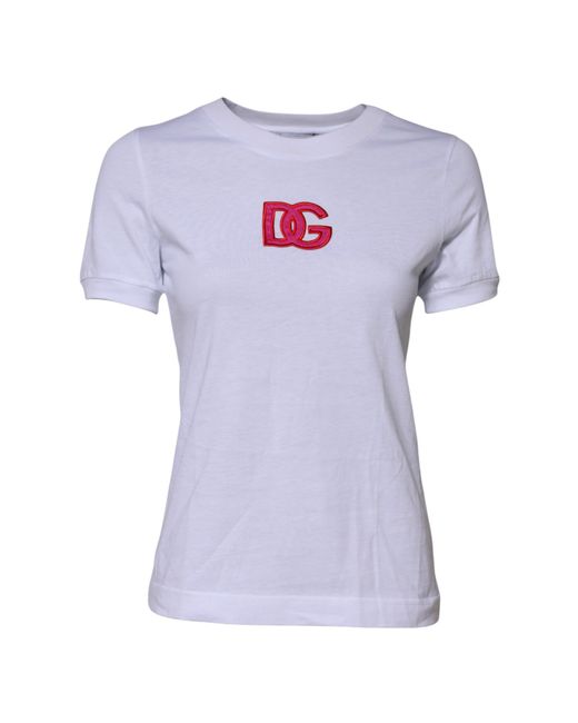 Dolce & Gabbana Blue White Cotton Dg Logo Embroidery Top T