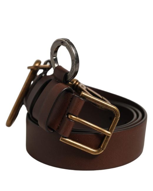 Dolce & Gabbana Men Brown Leather Gold Buckle Carabine Belt for men