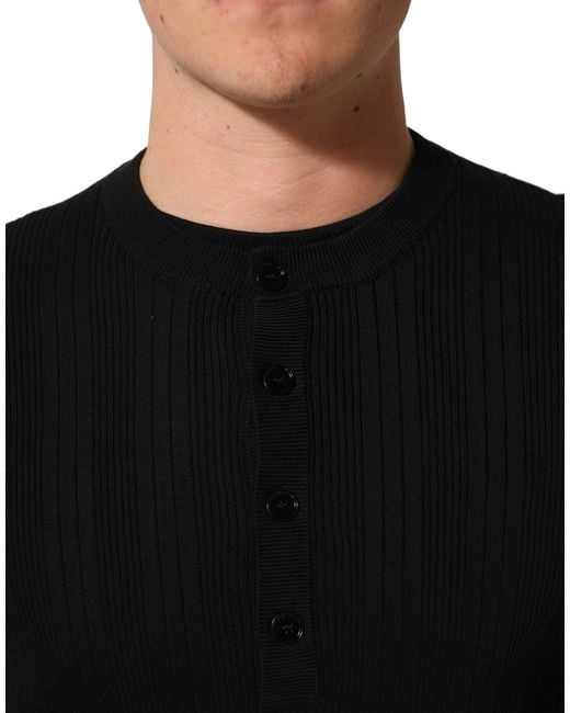 Dolce & Gabbana Black Silk Blend Henley Pullover Men Sweater for men