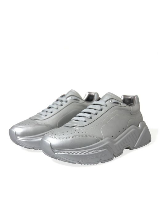 Dolce & Gabbana Gray Silver Daymaster Leather Men Casual Sneakers Shoes for men