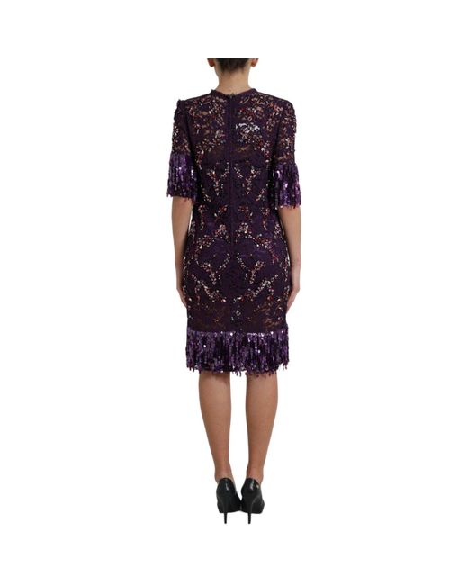 Dolce & Gabbana Purple Elegant Floral Lace Crystal Dress