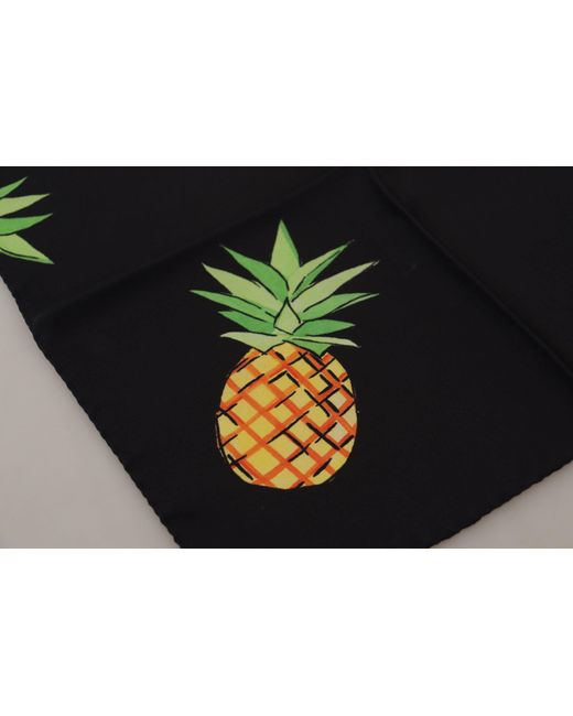 Dolce & Gabbana Black Pineapple Printed Square Handkerchief Scarf for men