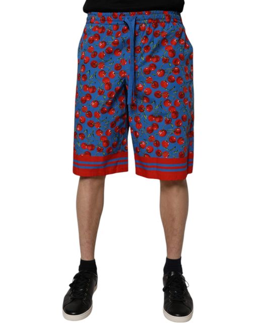 Dolce & Gabbana Blue Cherry Print Cotton Men Bermuda Shorts for men
