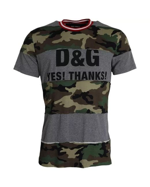 Dolce & Gabbana Black Camouflage Cotton Crew Neck T-Shirt for men
