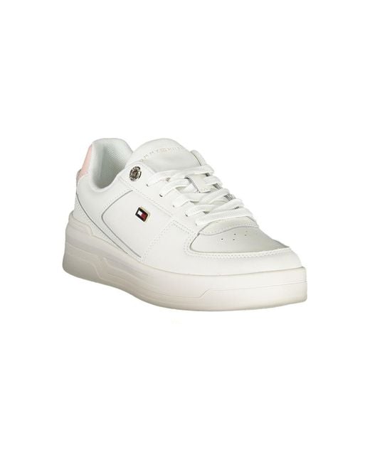 Tommy Hilfiger White Elegant Lace-Up Sneakers With Contrast Detail